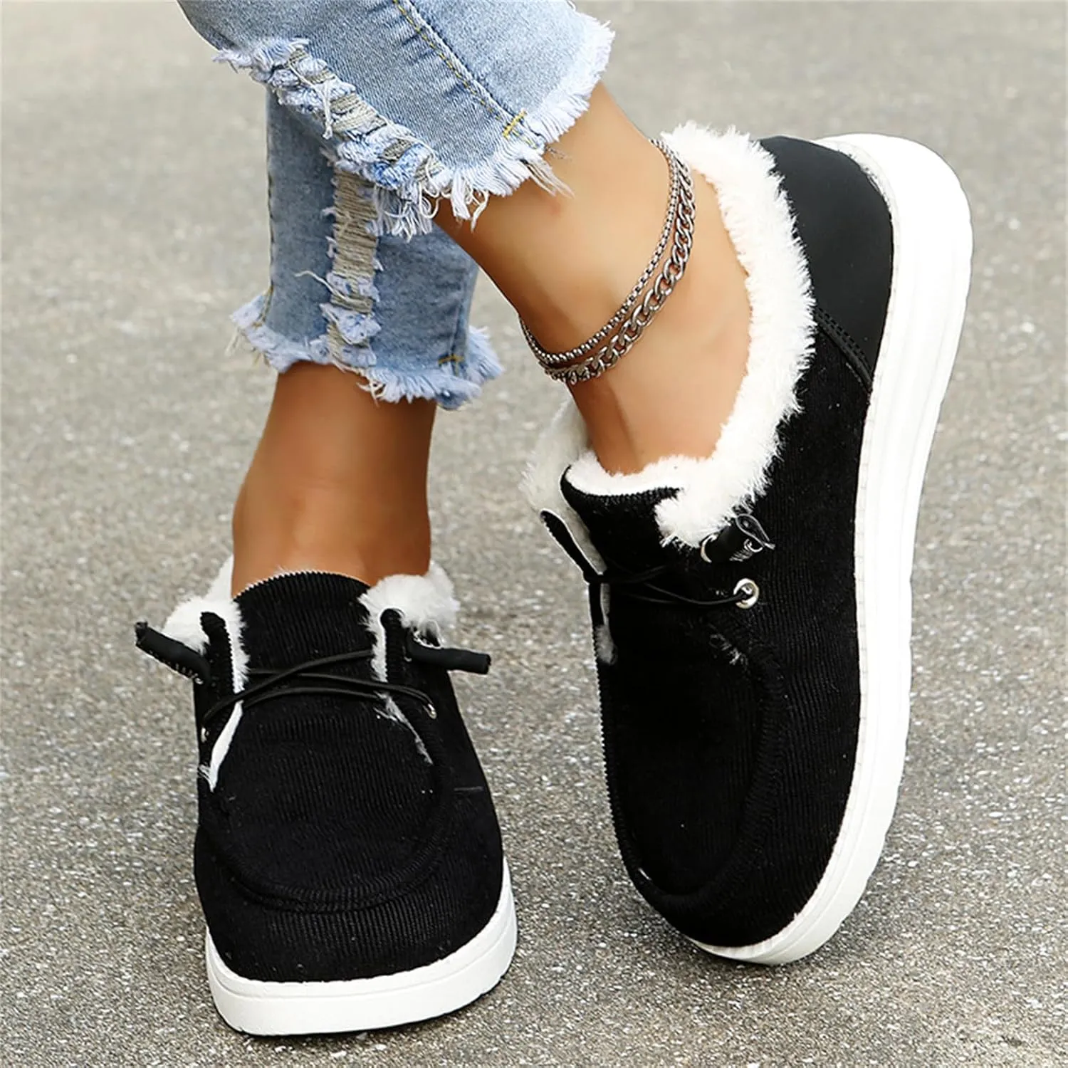 Winter Boots For Women Warm Snow Boots Slip on Comfortable Outdoor Fur Lined Ankle Booties Thickening Loafers Shoes
