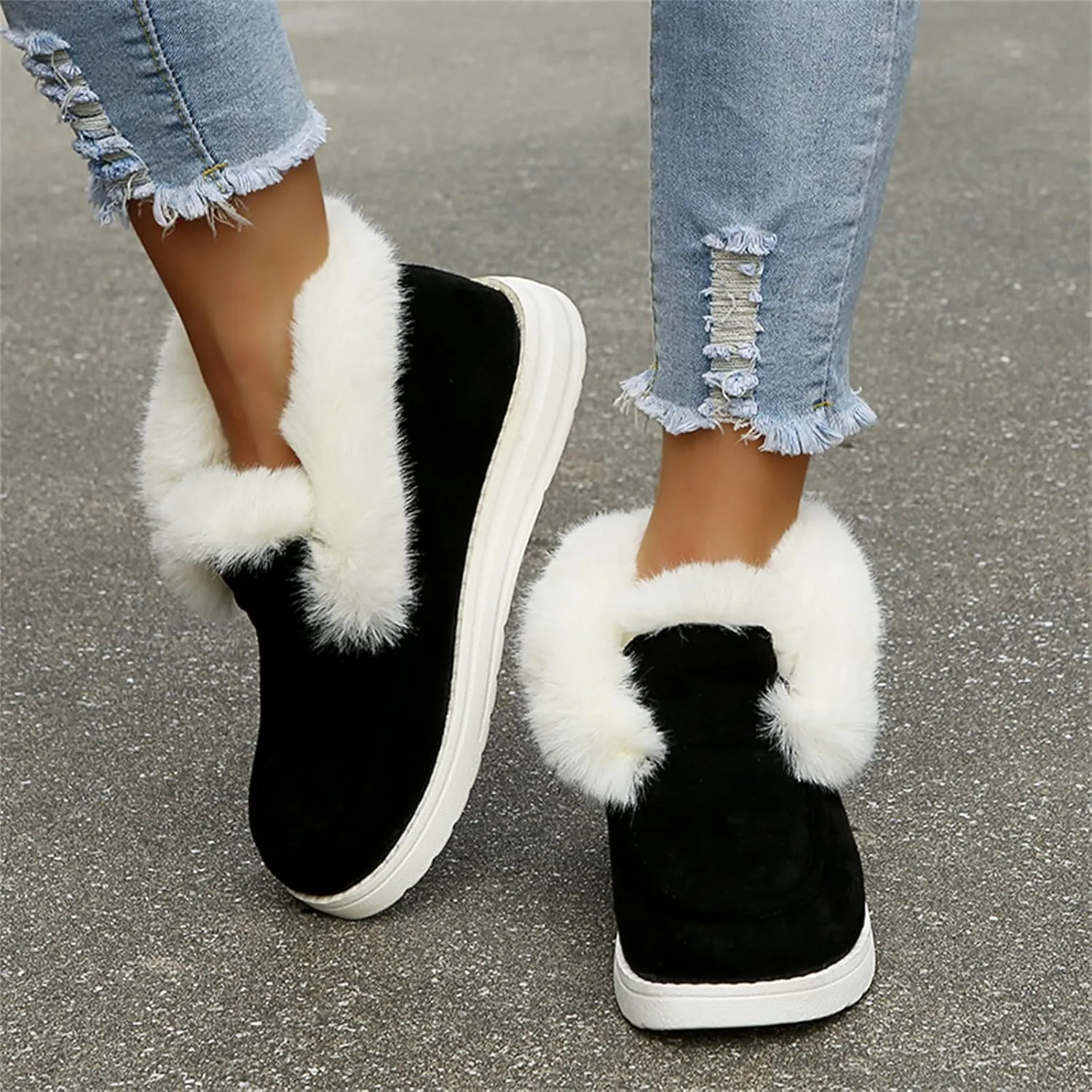 Winter Boots For Women Warm Snow Boots Slip on Insulated Fur Lined Lightweight Cold Weather Ankle Booties Loafers