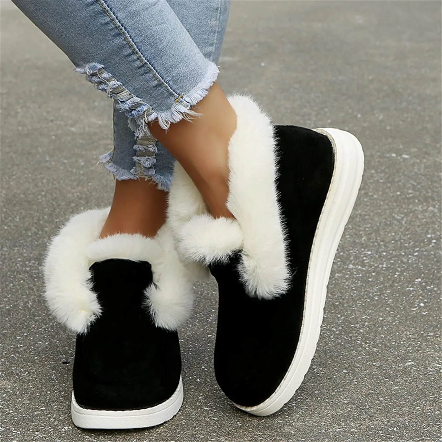 Winter Boots For Women Warm Snow Boots Slip on Insulated Fur Lined Lightweight Cold Weather Ankle Booties Loafers