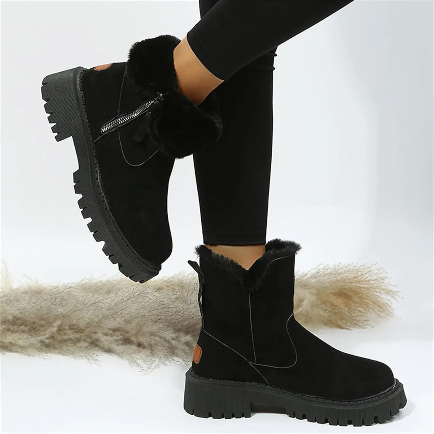 Winter Dress Boots For Women 2024 Snow Boots Warm Fur Lined Anti-Slip Outdoor Slip On Ankle Booties Loafers Shoes