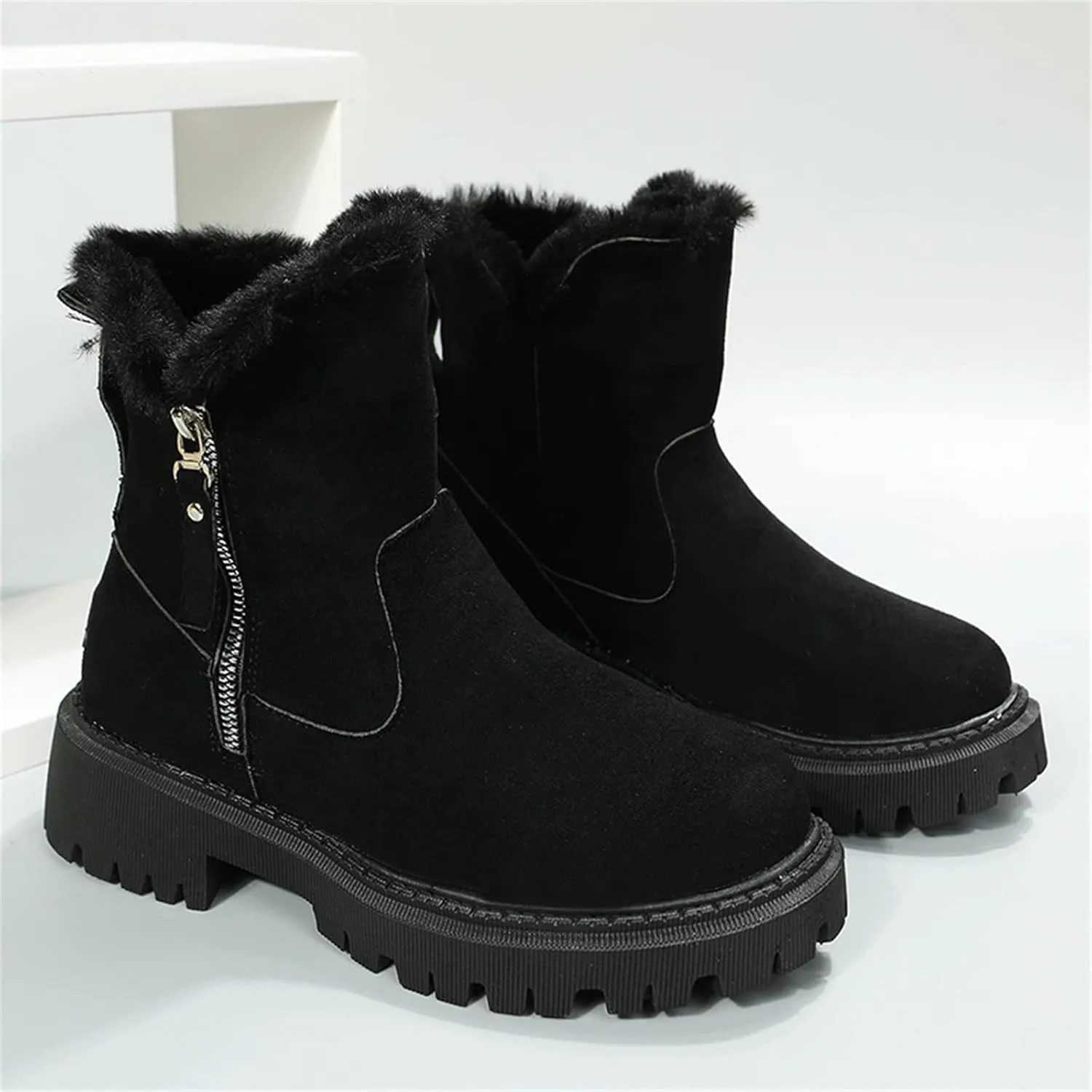 Winter Dress Boots For Women 2024 Snow Boots Warm Fur Lined Anti-Slip Outdoor Slip On Ankle Booties Loafers Shoes
