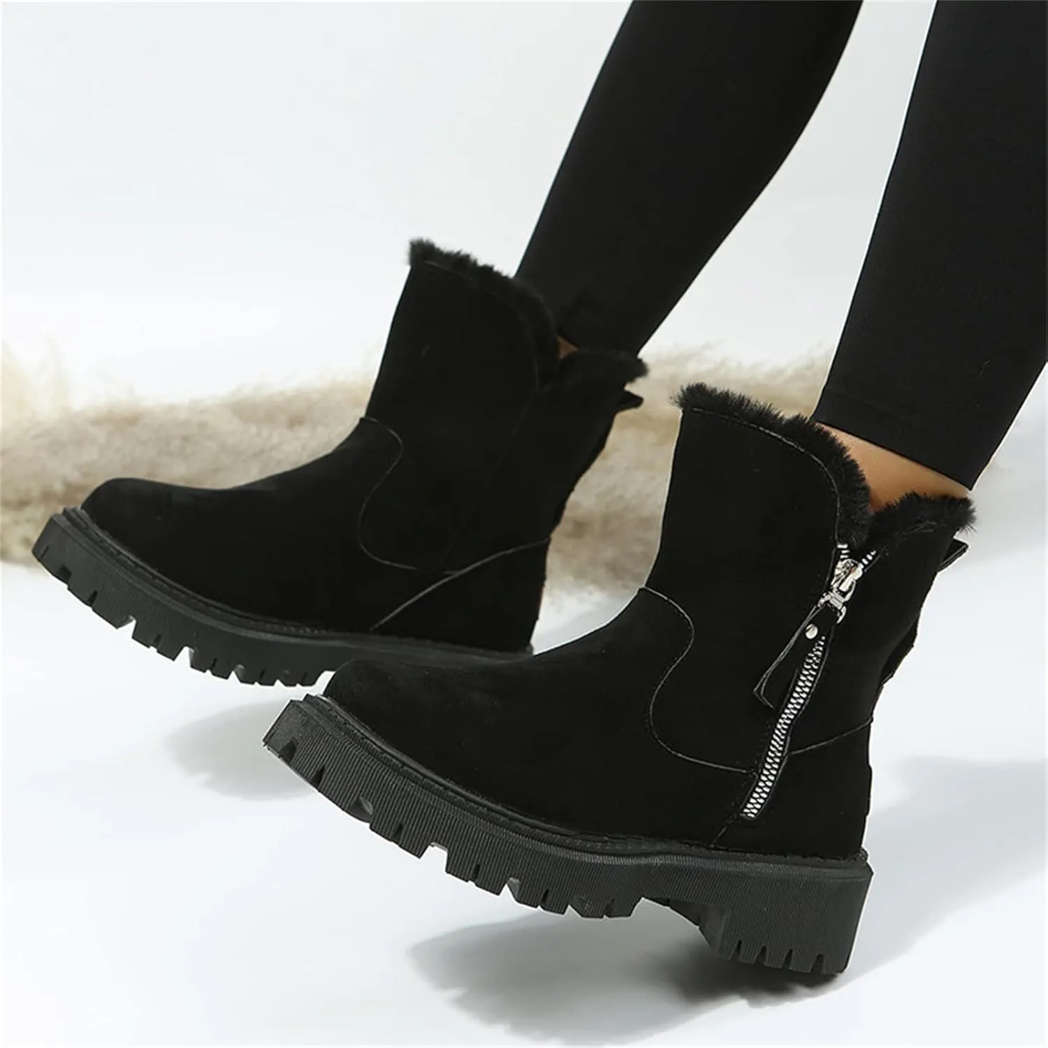 Winter Dress Boots For Women 2024 Snow Boots Warm Fur Lined Anti-Slip Outdoor Slip On Ankle Booties Loafers Shoes