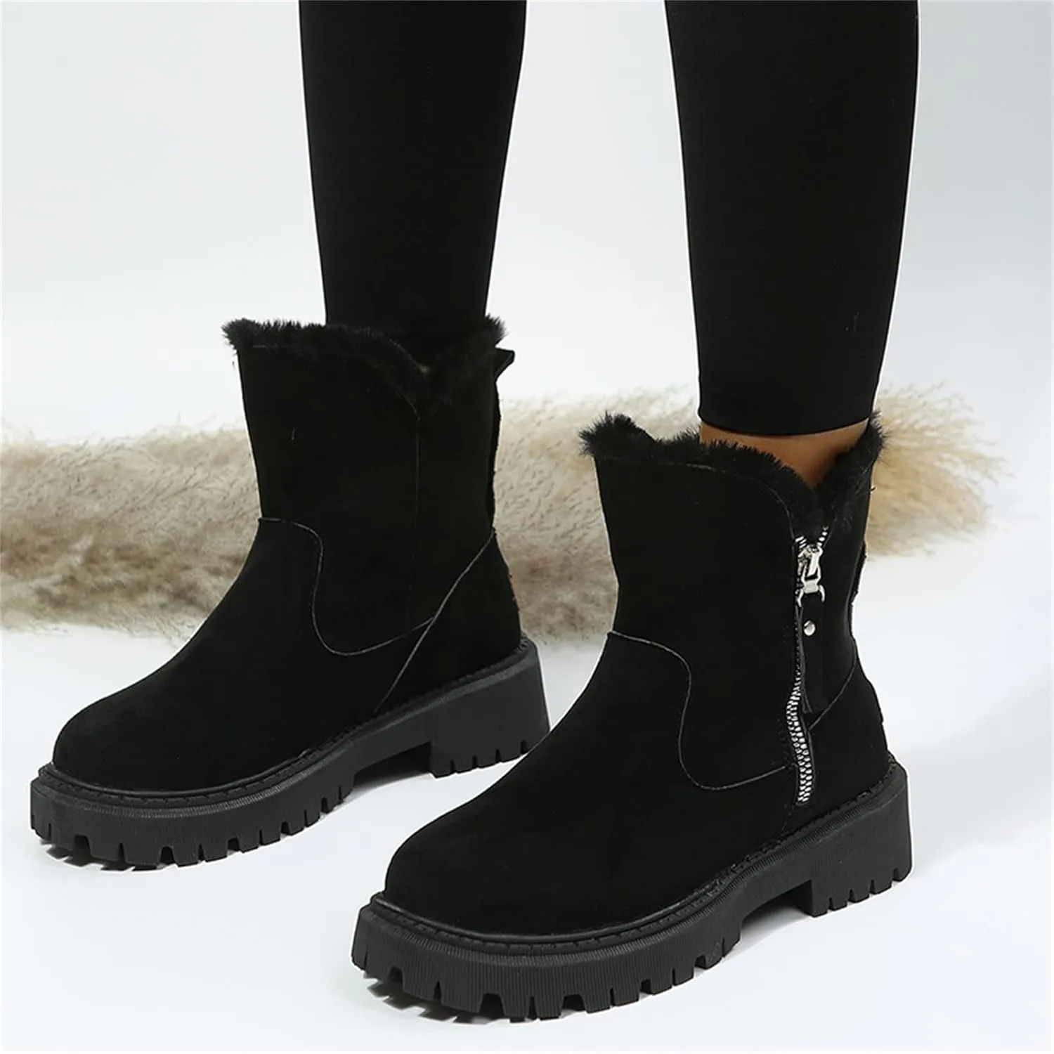 Winter Dress Boots For Women 2024 Snow Boots Warm Fur Lined Anti-Slip Outdoor Slip On Ankle Booties Loafers Shoes
