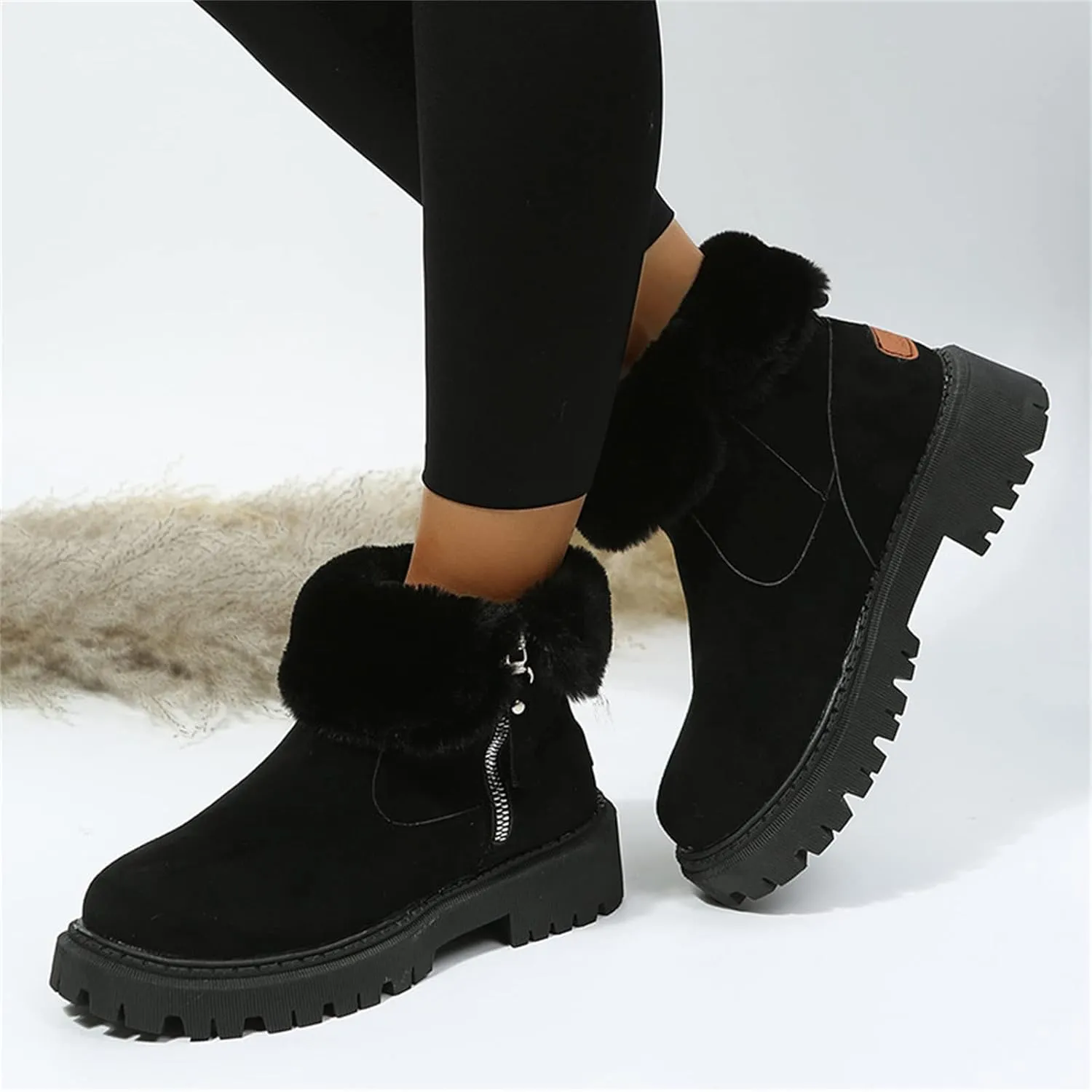 Winter Dress Boots For Women 2024 Snow Boots Warm Fur Lined Anti-Slip Outdoor Slip On Ankle Booties Loafers Shoes