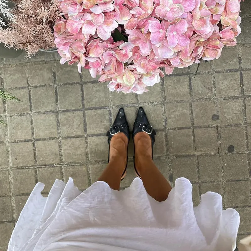 Women Bow Heels Pointed Toe Slip On Mules Stiletto heels Sandals Dress Party Wedding Studded Heels Pumps