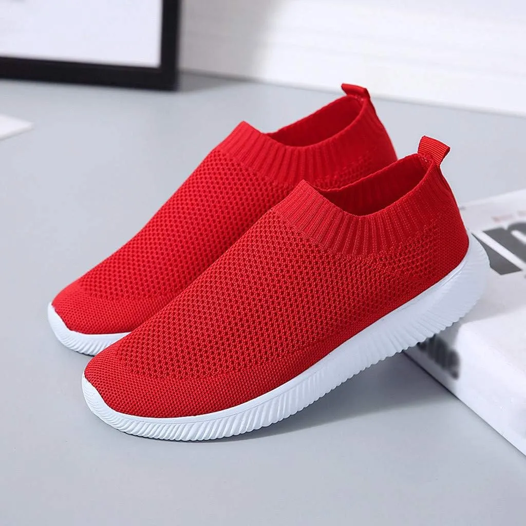 Women Casual Slip On Sneakers Breathable Knit Walking Shoes Lightweight Loafers Non Slip Comfortable Flats