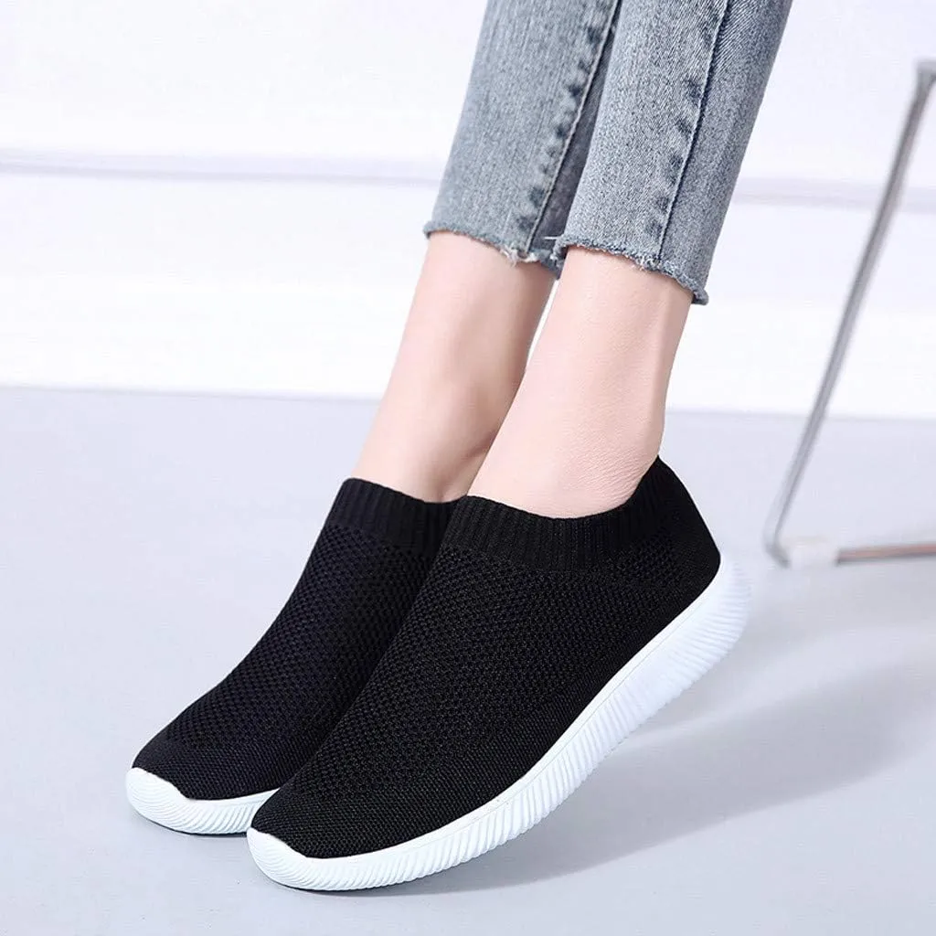 Women Casual Slip On Sneakers Breathable Knit Walking Shoes Lightweight Loafers Non Slip Comfortable Flats