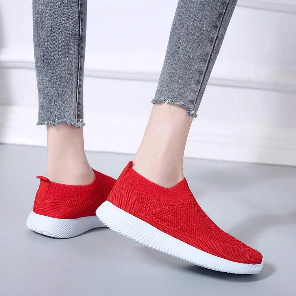 Women Casual Slip On Sneakers Breathable Knit Walking Shoes Lightweight Loafers Non Slip Comfortable Flats