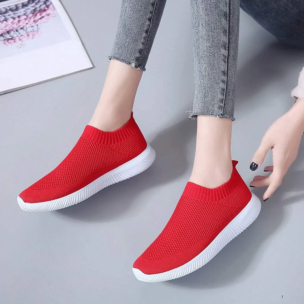 Women Casual Slip On Sneakers Breathable Knit Walking Shoes Lightweight Loafers Non Slip Comfortable Flats