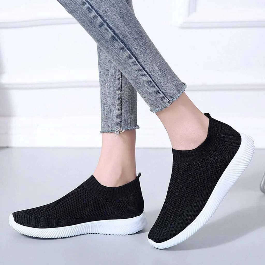 Women Casual Slip On Sneakers Breathable Knit Walking Shoes Lightweight Loafers Non Slip Comfortable Flats