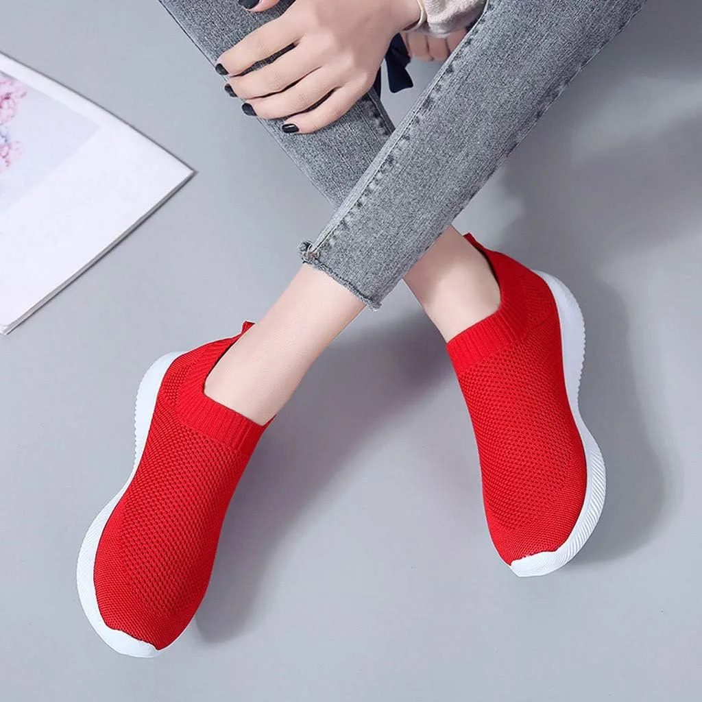 Women Casual Slip On Sneakers Breathable Knit Walking Shoes Lightweight Loafers Non Slip Comfortable Flats
