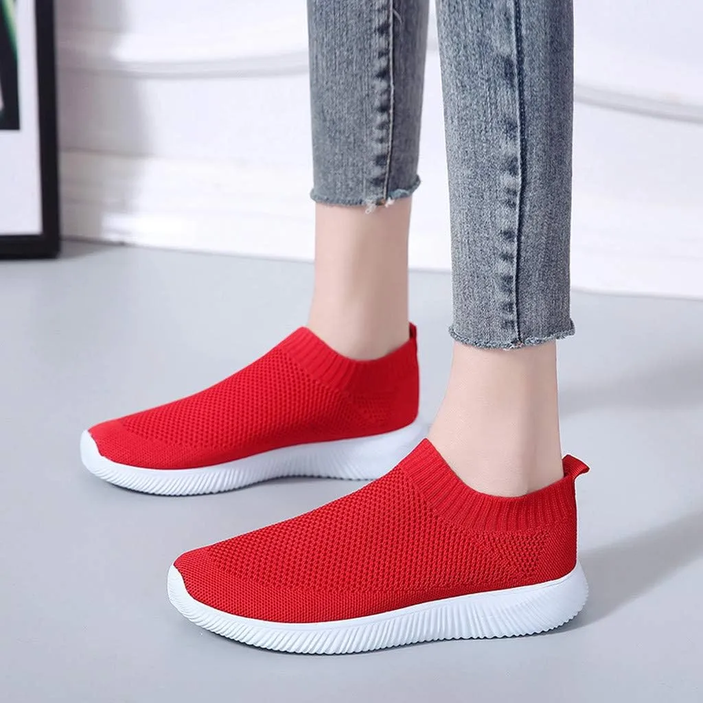 Women Casual Slip On Sneakers Breathable Knit Walking Shoes Lightweight Loafers Non Slip Comfortable Flats