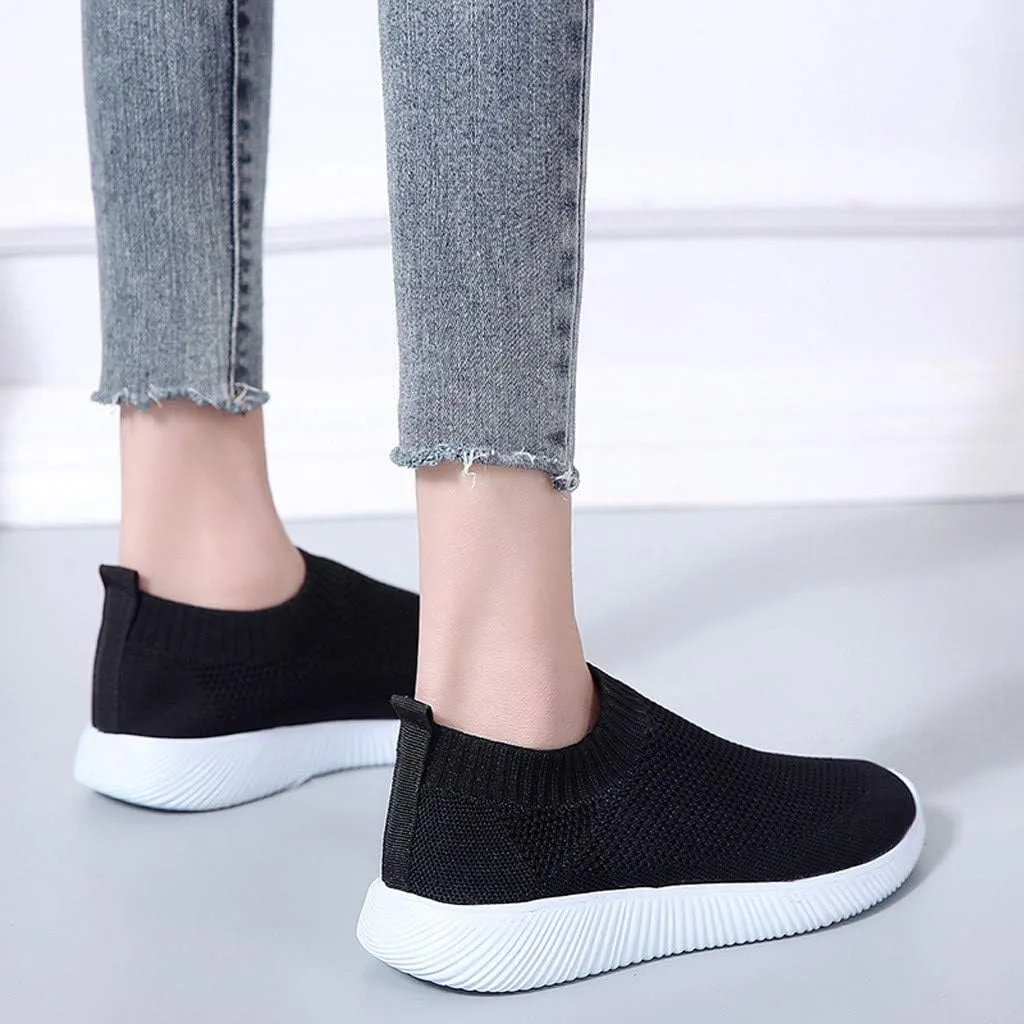 Women Casual Slip On Sneakers Breathable Knit Walking Shoes Lightweight Loafers Non Slip Comfortable Flats