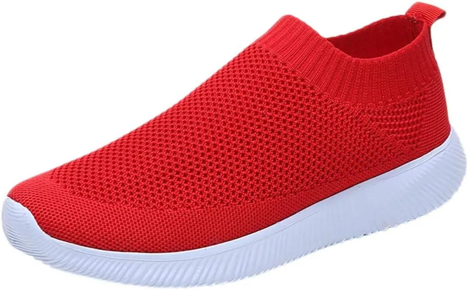 Women Casual Slip On Sneakers Breathable Knit Walking Shoes Lightweight Loafers Non Slip Comfortable Flats