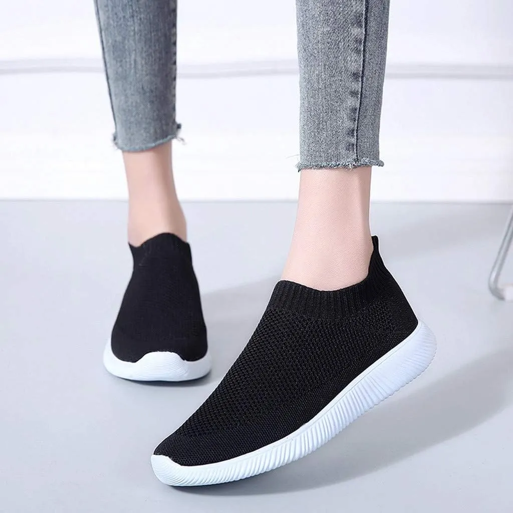 Women Casual Slip On Sneakers Breathable Knit Walking Shoes Lightweight Loafers Non Slip Comfortable Flats