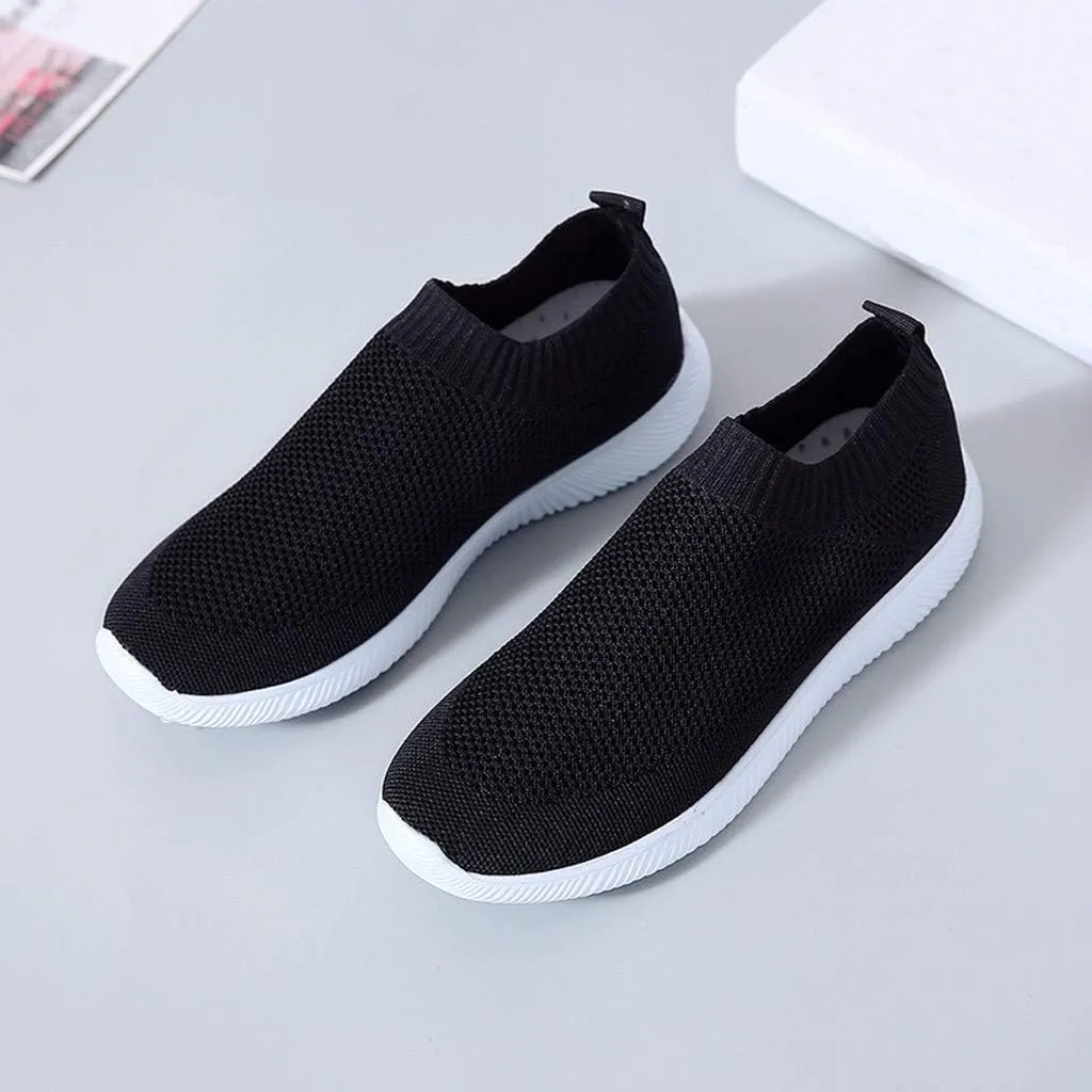 Women Casual Slip On Sneakers Breathable Knit Walking Shoes Lightweight Loafers Non Slip Comfortable Flats