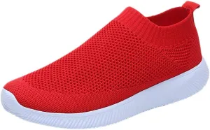 Women Casual Slip On Sneakers Breathable Knit Walking Shoes Lightweight Loafers Non Slip Comfortable Flats