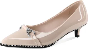 Women Low Heels Kitten Heel Pumps Ladies Beaded Pump Closed Pointd Toe Buckle Bow Shoes Slip On Office Wedding Work Evening 1.5 Inch Heel