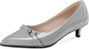 Women Low Heels Kitten Heel Pumps Ladies Beaded Pump Closed Pointd Toe Buckle Bow Shoes Slip On Office Wedding Work Evening 1.5 Inch Heel