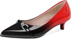 Women Low Heels Kitten Heel Pumps Ladies Beaded Pump Closed Pointd Toe Buckle Bow Shoes Slip On Office Wedding Work Evening 1.5 Inch Heel