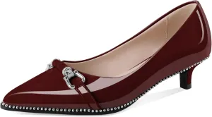 Women Low Heels Kitten Heel Pumps Ladies Beaded Pump Closed Pointd Toe Buckle Bow Shoes Slip On Office Wedding Work Evening 1.5 Inch Heel