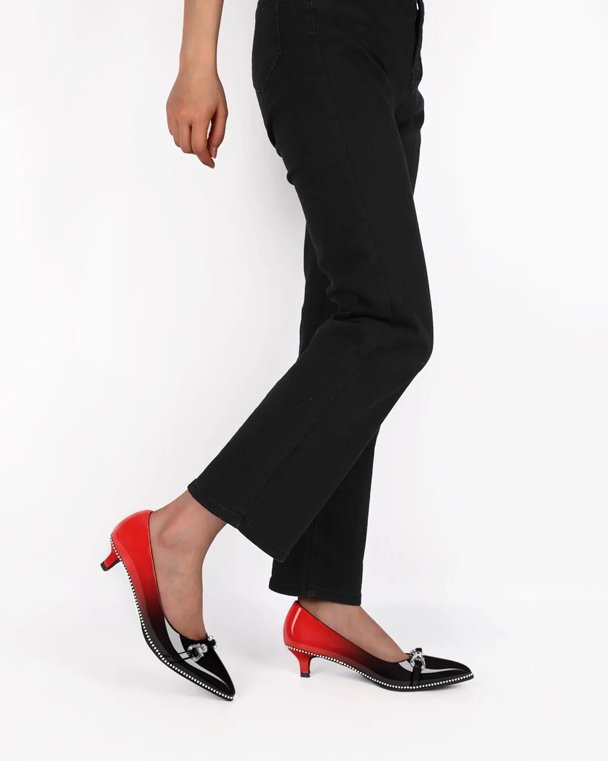 Women Low Heels Kitten Heel Pumps Ladies Beaded Pump Closed Pointd Toe Buckle Bow Shoes Slip On Office Wedding Work Evening 1.5 Inch Heel