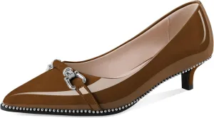 Women Low Heels Kitten Heel Pumps Ladies Beaded Pump Closed Pointd Toe Buckle Bow Shoes Slip On Office Wedding Work Evening 1.5 Inch Heel