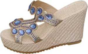 Women Rhinestone Wedge Sandals Summer Bohemian Open Toe High Platform Slides Slip on Beach Sandals Casual Dress Shoes