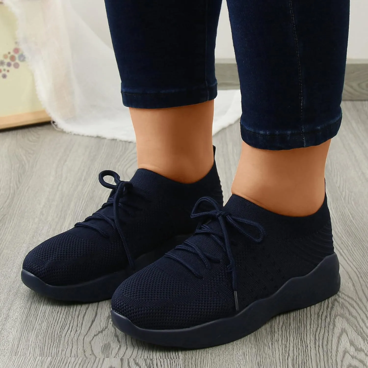 Women Walking Shoes Sock Sneakers Slip-On Breath Running Shoes for Women High Top Dress Casual Shoes Walking Sneakers Black Tennis Shoe Cross Trainer Shoe