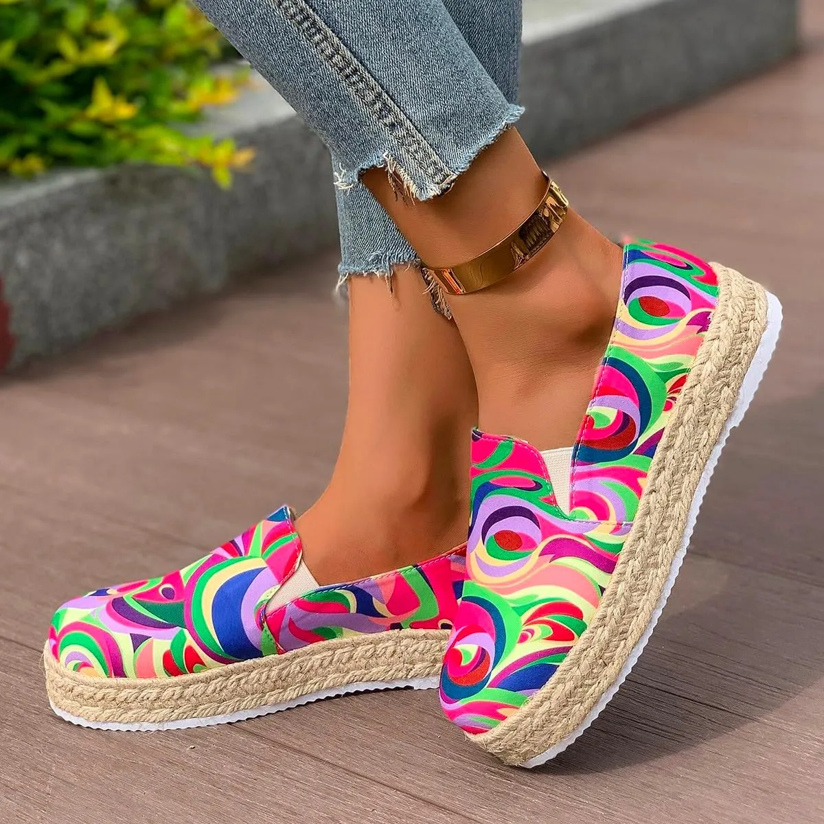 Women's 4th of July Platform SneakersFlag Print Fashion Sports ShoesFlat Casual Canvas Shoes Casual Slip On Platform Shoes