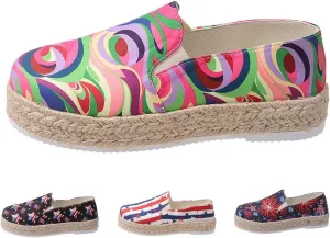 Women's 4th of July Platform SneakersFlag Print Fashion Sports ShoesFlat Casual Canvas Shoes Casual Slip On Platform Shoes