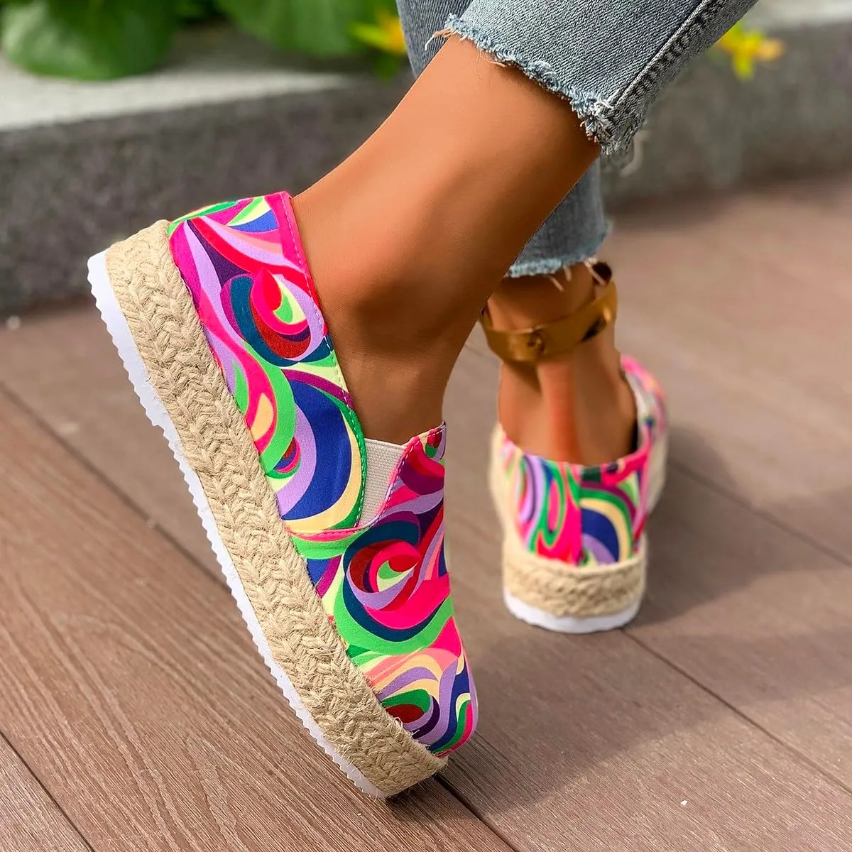 Women's 4th of July Platform SneakersFlag Print Fashion Sports ShoesFlat Casual Canvas Shoes Casual Slip On Platform Shoes