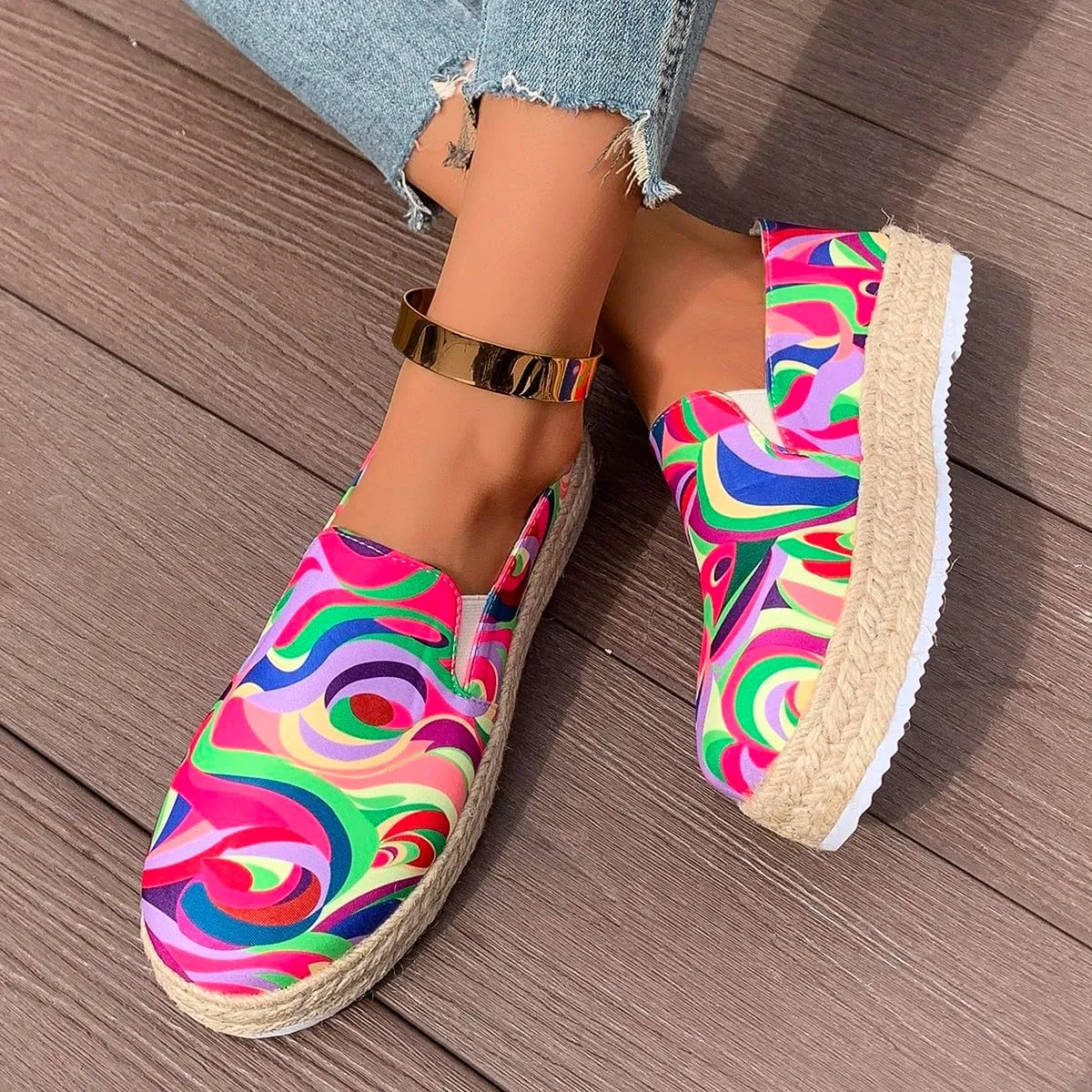 Women's 4th of July Platform SneakersFlag Print Fashion Sports ShoesFlat Casual Canvas Shoes Casual Slip On Platform Shoes