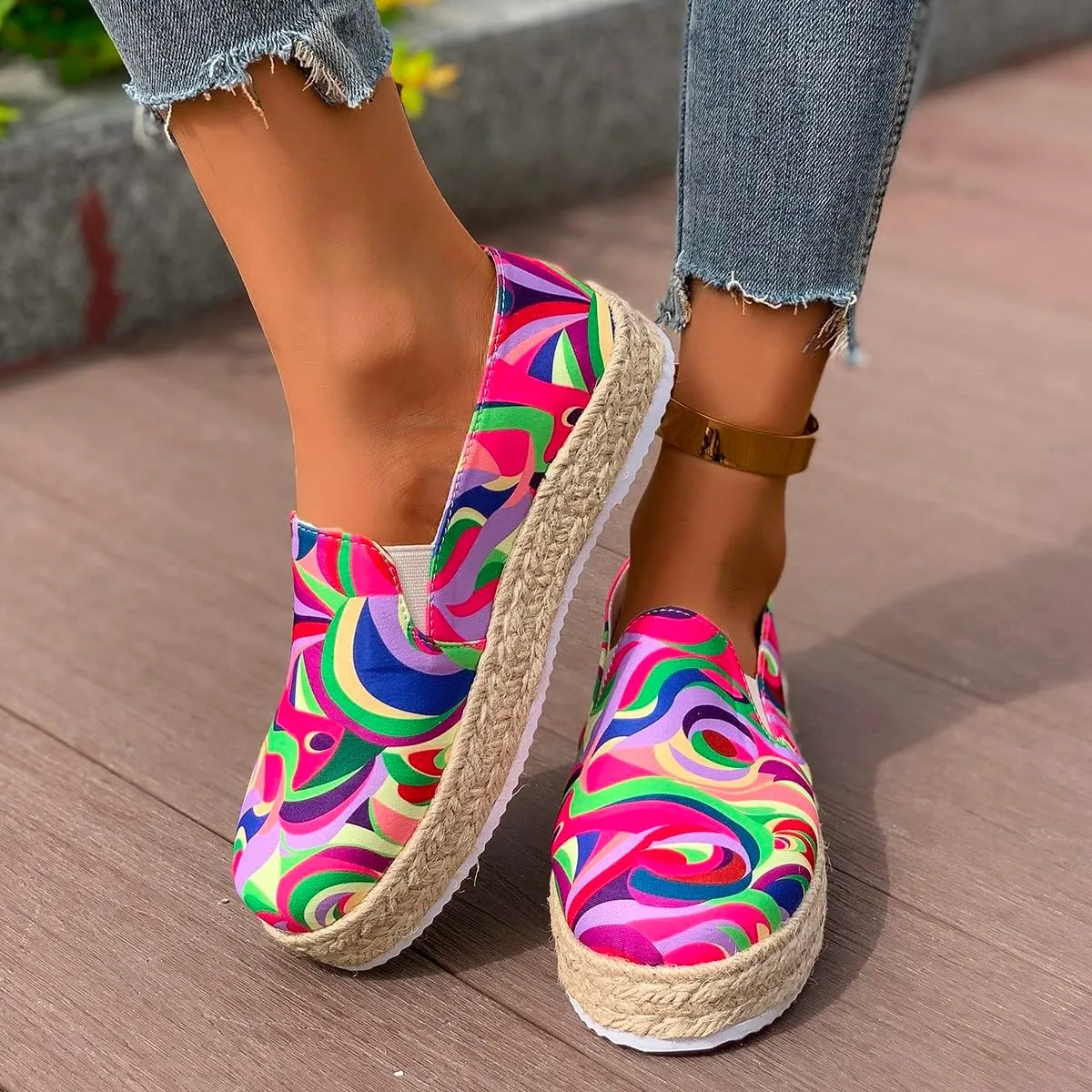 Women's 4th of July Platform SneakersFlag Print Fashion Sports ShoesFlat Casual Canvas Shoes Casual Slip On Platform Shoes
