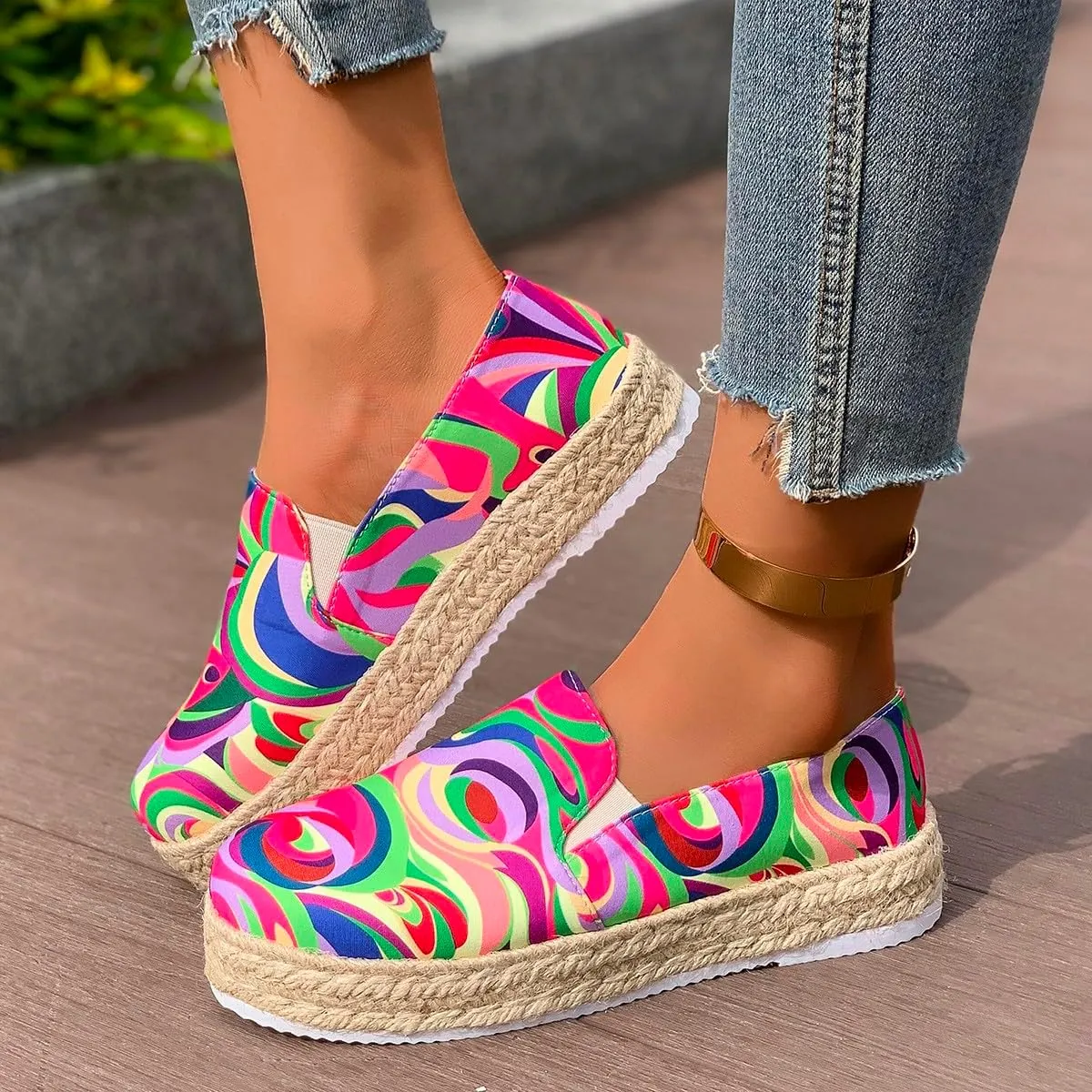 Women's 4th of July Platform SneakersFlag Print Fashion Sports ShoesFlat Casual Canvas Shoes Casual Slip On Platform Shoes