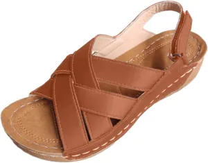 Womens Ankle Strap Sandals Dressy Arch Support Summer Leather Flats Comfort Open Toe Slippers