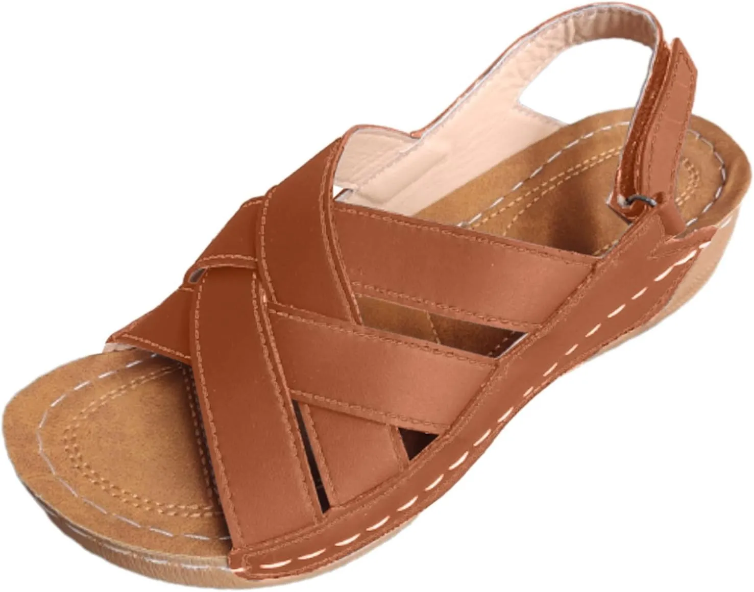 Womens Ankle Strap Sandals Dressy Arch Support Summer Leather Flats Comfort Open Toe Slippers