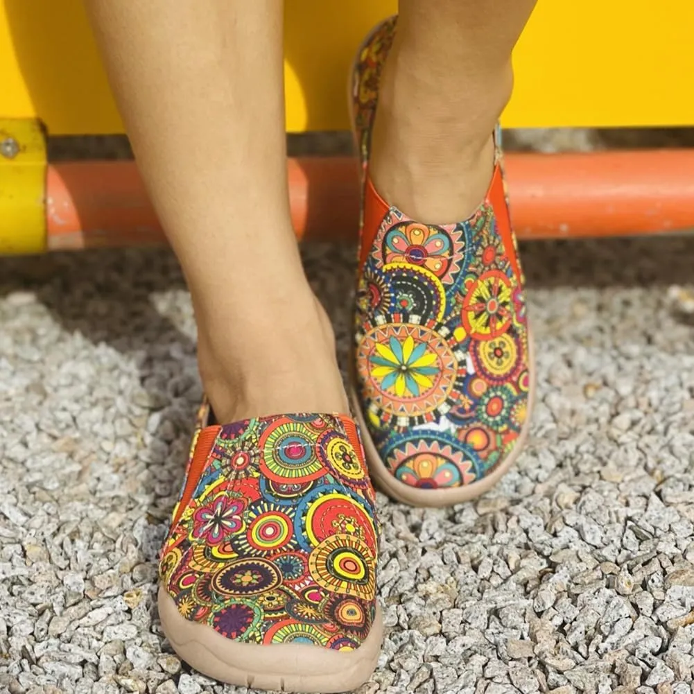 Women's Art Painted Canvas Loafers Slip On Sneaker with Orthopedic Arch Support Lightweight Travel Shoes Comfort Soft Casual Walking Shoes