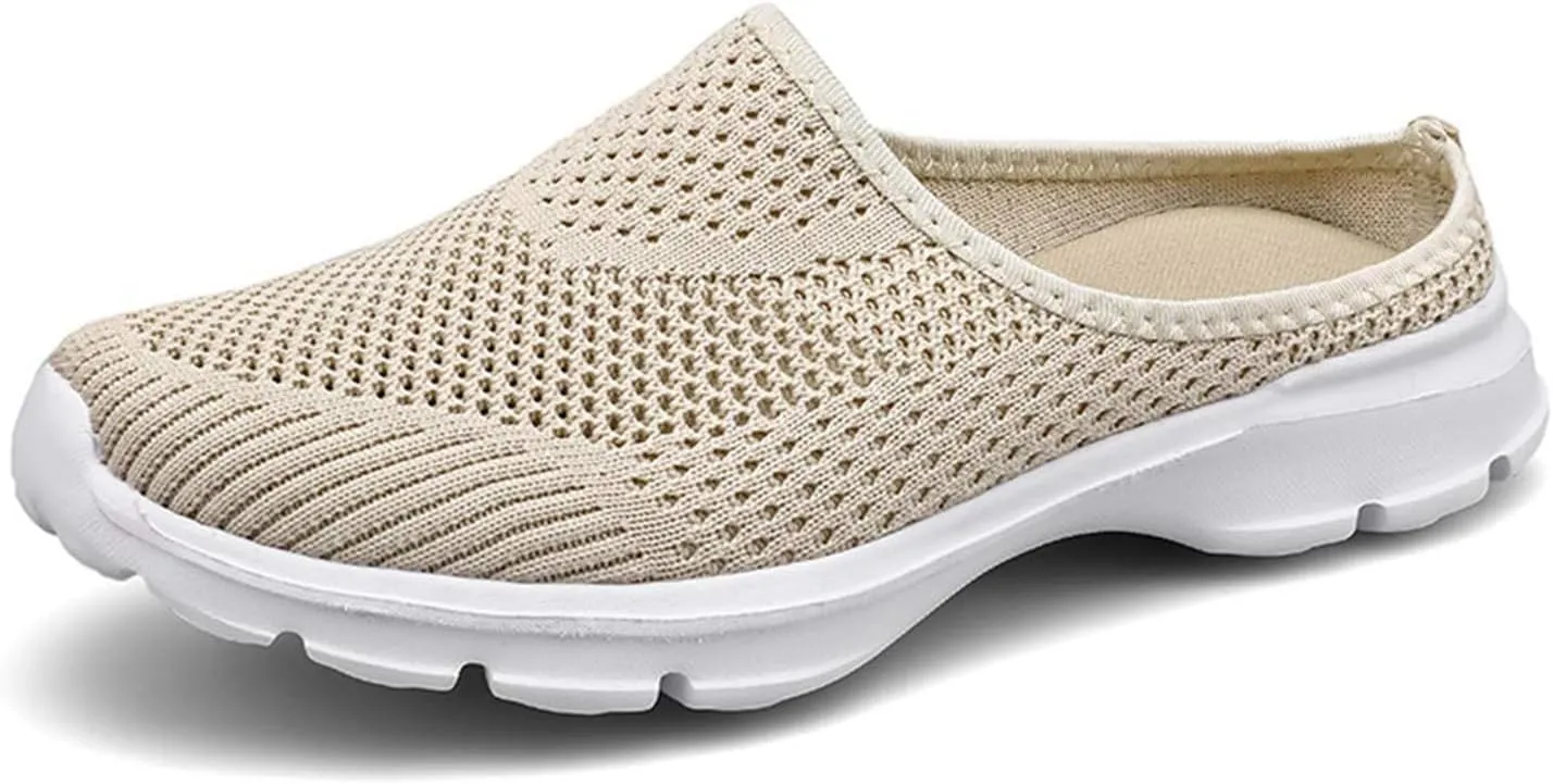 Womens Backless Walking Sneakers Summer Slip-on Mule Shoes Breathable Slippers Closed Toe Slides Comfort Walking Shoes