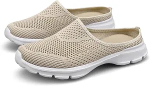Womens Backless Walking Sneakers Summer Slip-on Mule Shoes Breathable Slippers Closed Toe Slides Comfort Walking Shoes