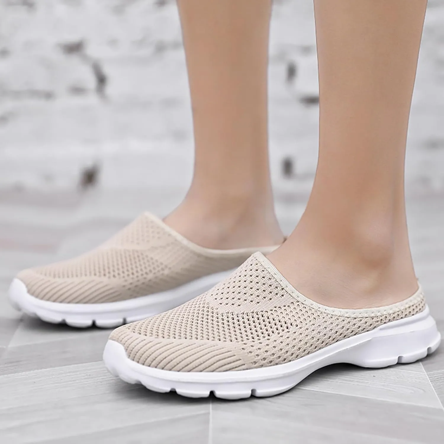 Womens Backless Walking Sneakers Summer Slip-on Mule Shoes Breathable Slippers Closed Toe Slides Comfort Walking Shoes