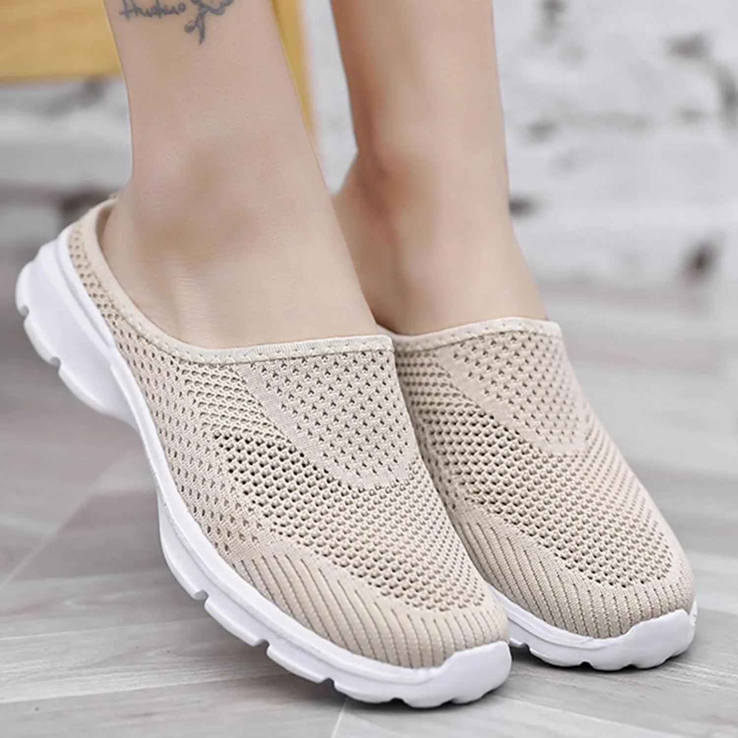 Womens Backless Walking Sneakers Summer Slip-on Mule Shoes Breathable Slippers Closed Toe Slides Comfort Walking Shoes