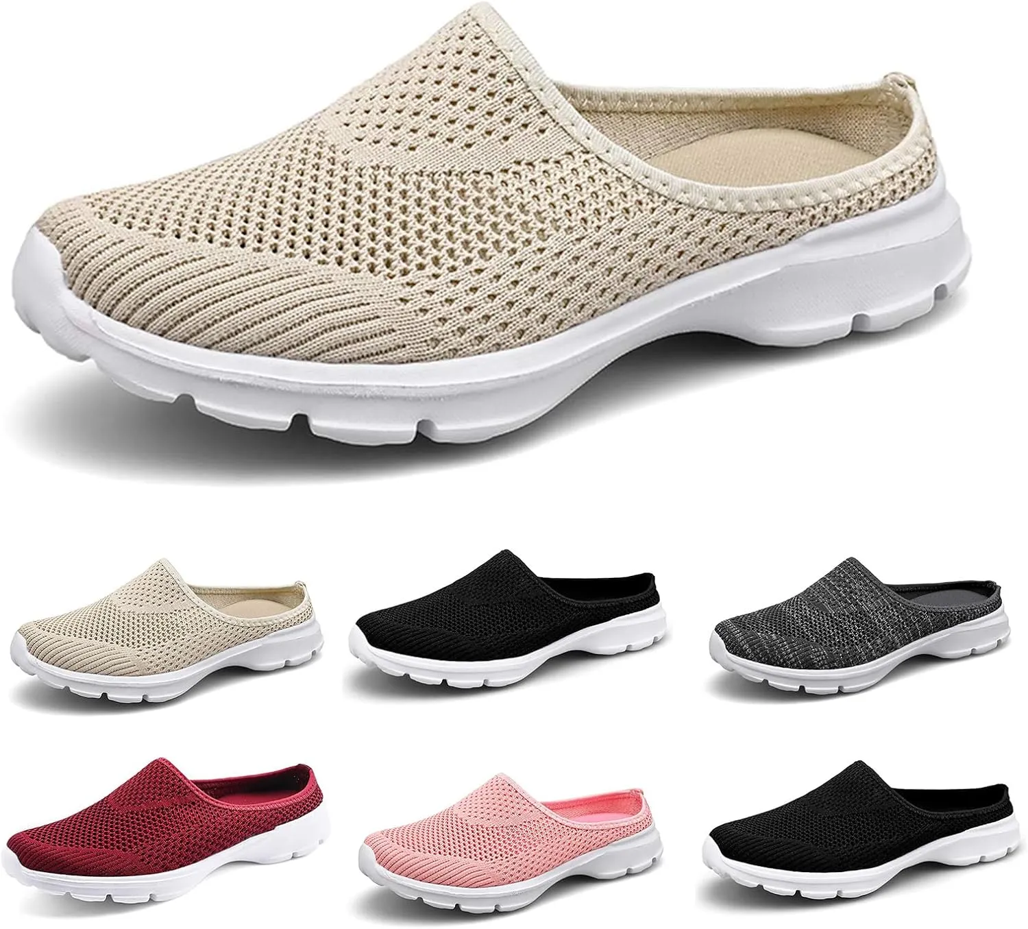 Womens Backless Walking Sneakers Summer Slip-on Mule Shoes Breathable Slippers Closed Toe Slides Comfort Walking Shoes