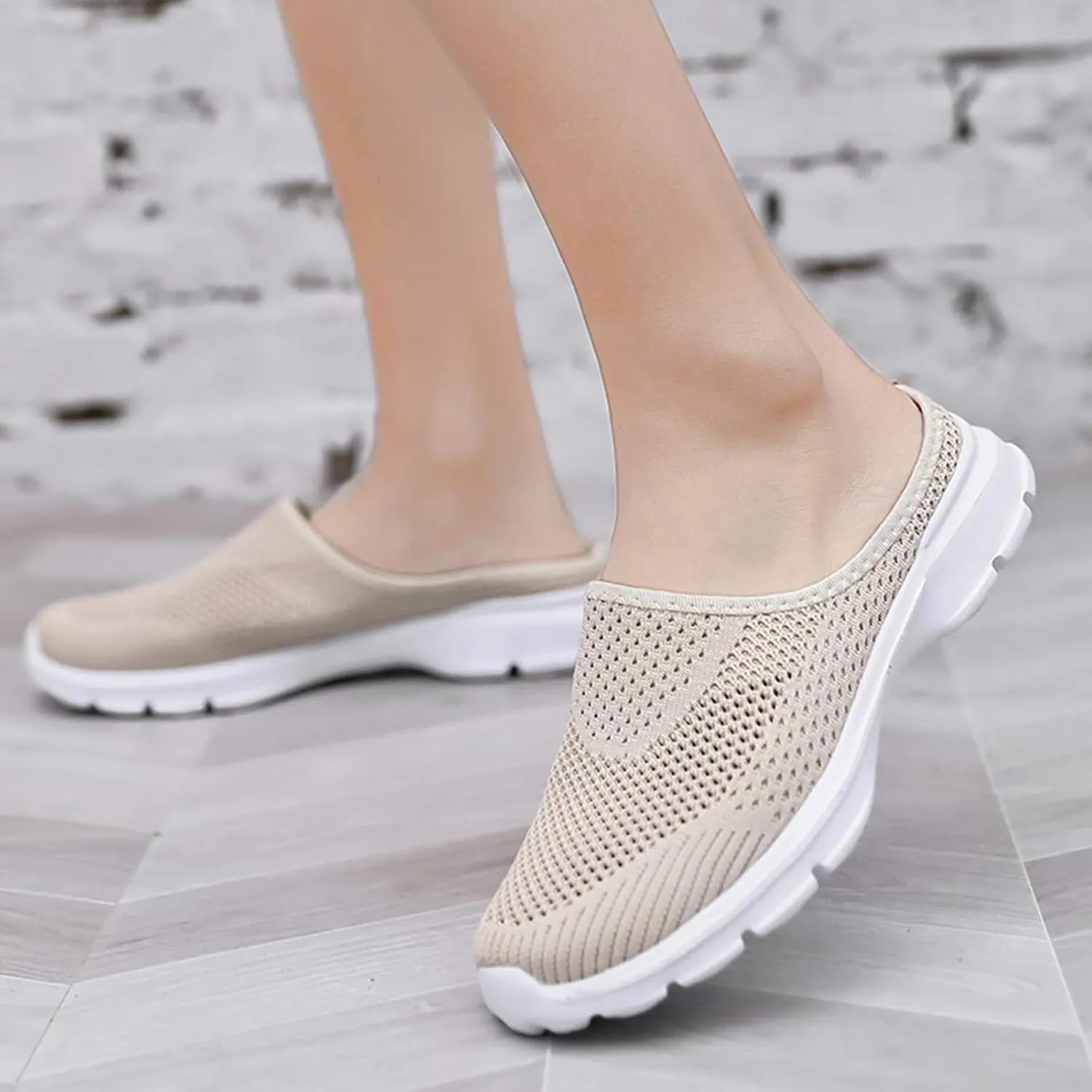 Womens Backless Walking Sneakers Summer Slip-on Mule Shoes Breathable Slippers Closed Toe Slides Comfort Walking Shoes