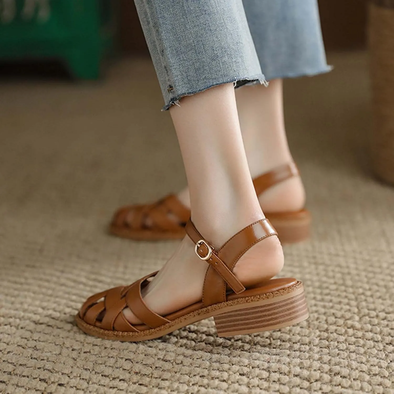Womens Braided Flat Sandal Cute Woven Strappy Closed Toe Shoes Casual Summer Comfort 2025 New