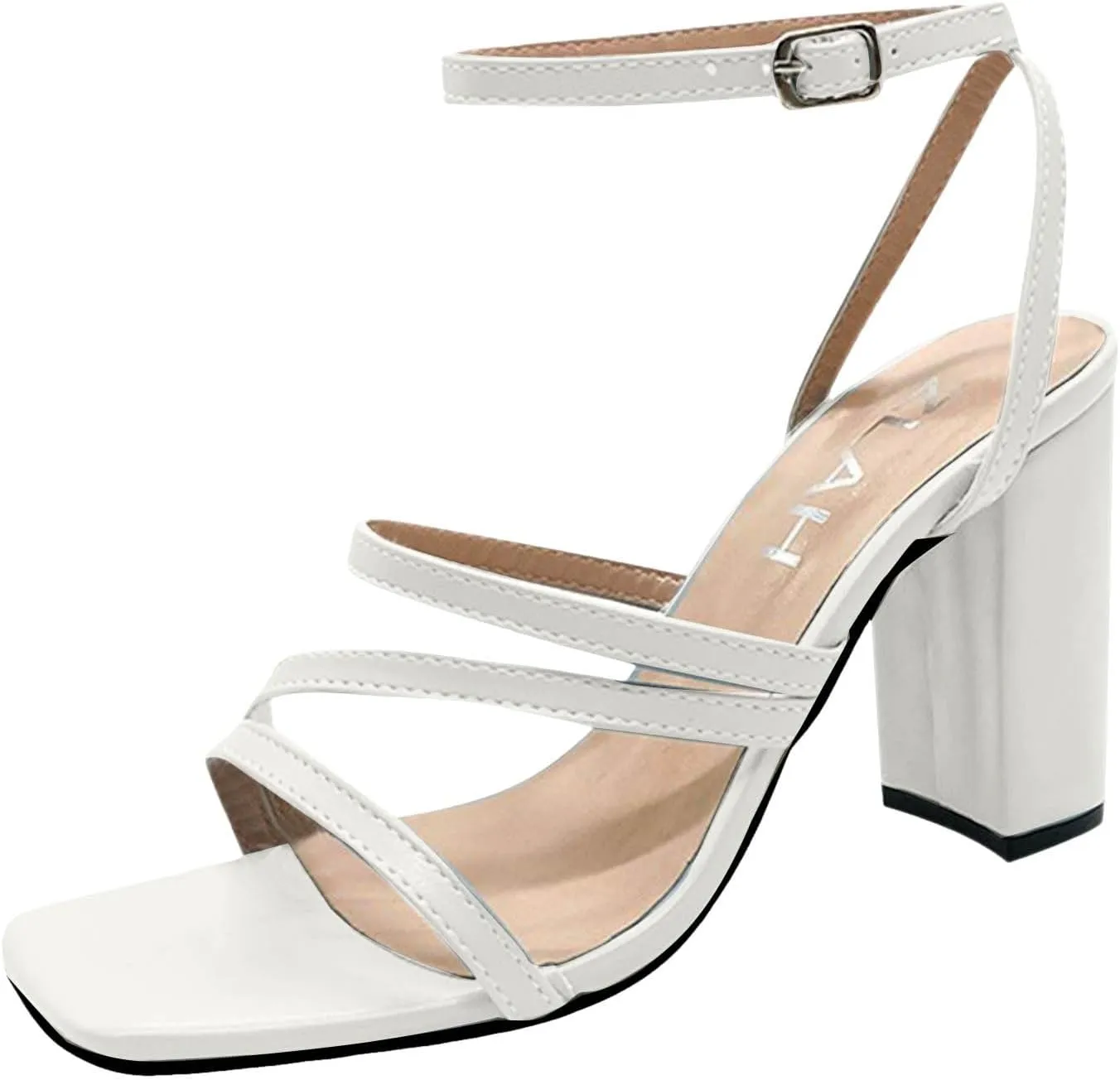 Womens Chunky Heel High Sandals Square Open Toe Solid Color Fashionable 2025 Summer Casual Breathable Shoes Classic Plus Size Beach Vacation Outdoor Footwear
