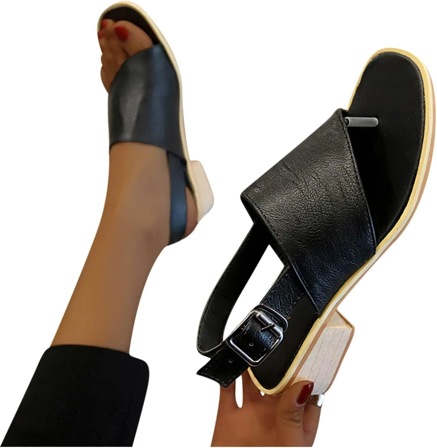 Womens Clip Toe Sandals Chunky Block Heel Summer Wedges Casual Comfort Peep-Toe Sandal Dressy Vacation Shoes