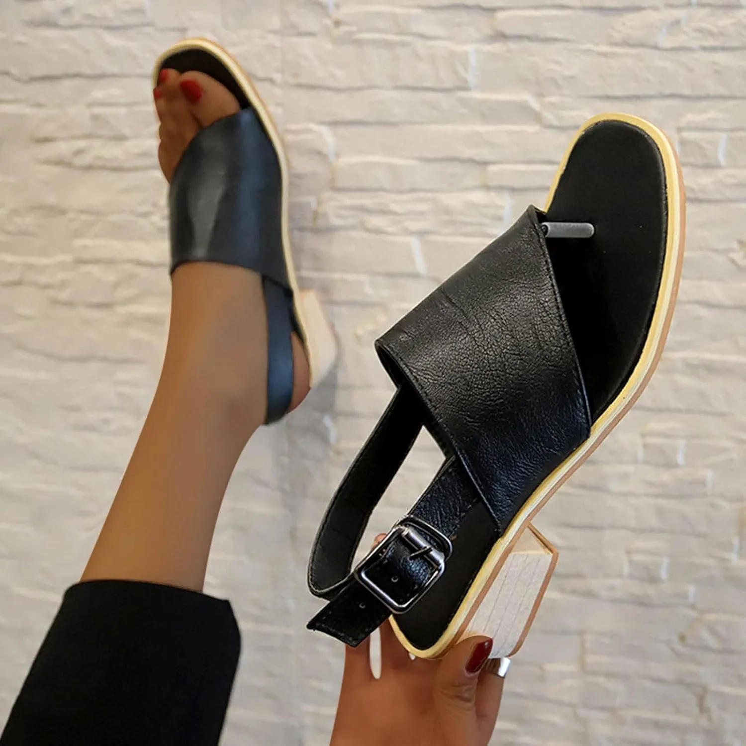 Womens Clip Toe Sandals Chunky Block Heel Summer Wedges Casual Comfort Peep-Toe Sandal Dressy Vacation Shoes
