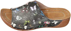 Women's Comfortable Sandals Vintage Printed Fashion Leather Wedges Espadrilles Open Toe Comfort Platform Wedge Shoes
