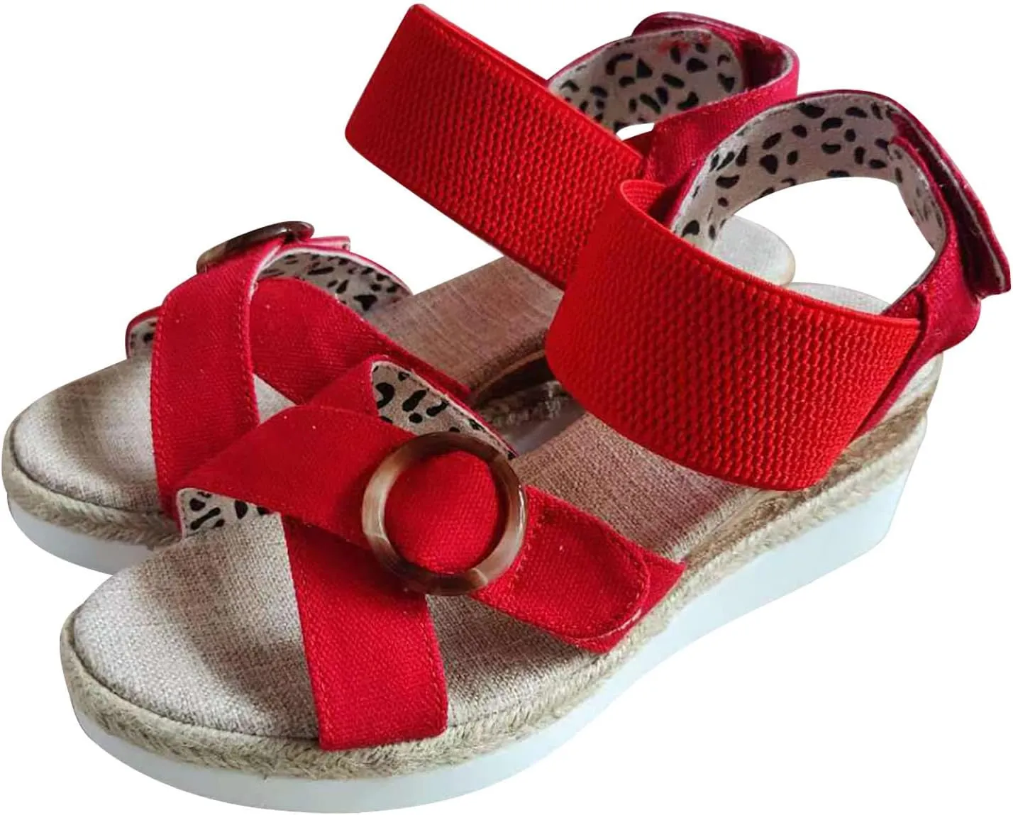 Women's Cross Thick Strappy Sandals Hook and Loop Solid Wedge Shoe Trendy Open Toe Sandal Elegant High Heel